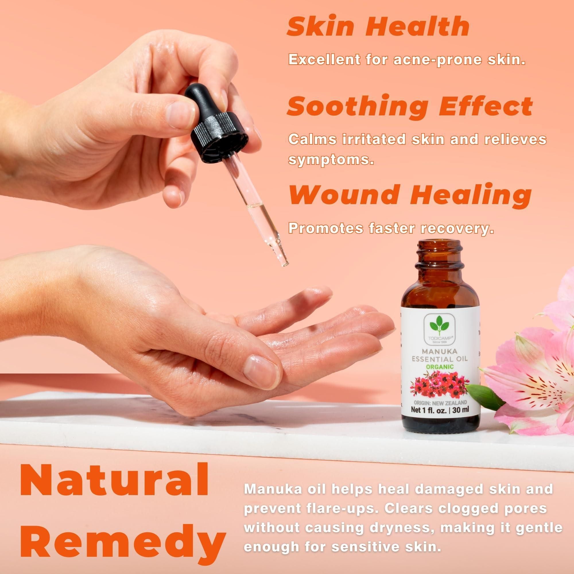 100% Pure Manuka Oil from New Zealand Therapeutic Grade Essential Oil for Wound Care Skin Soothing Nail & Scalp Health Organic Undiluted Cold Pressed Manuka for Face Hair Body - JM Variety Store